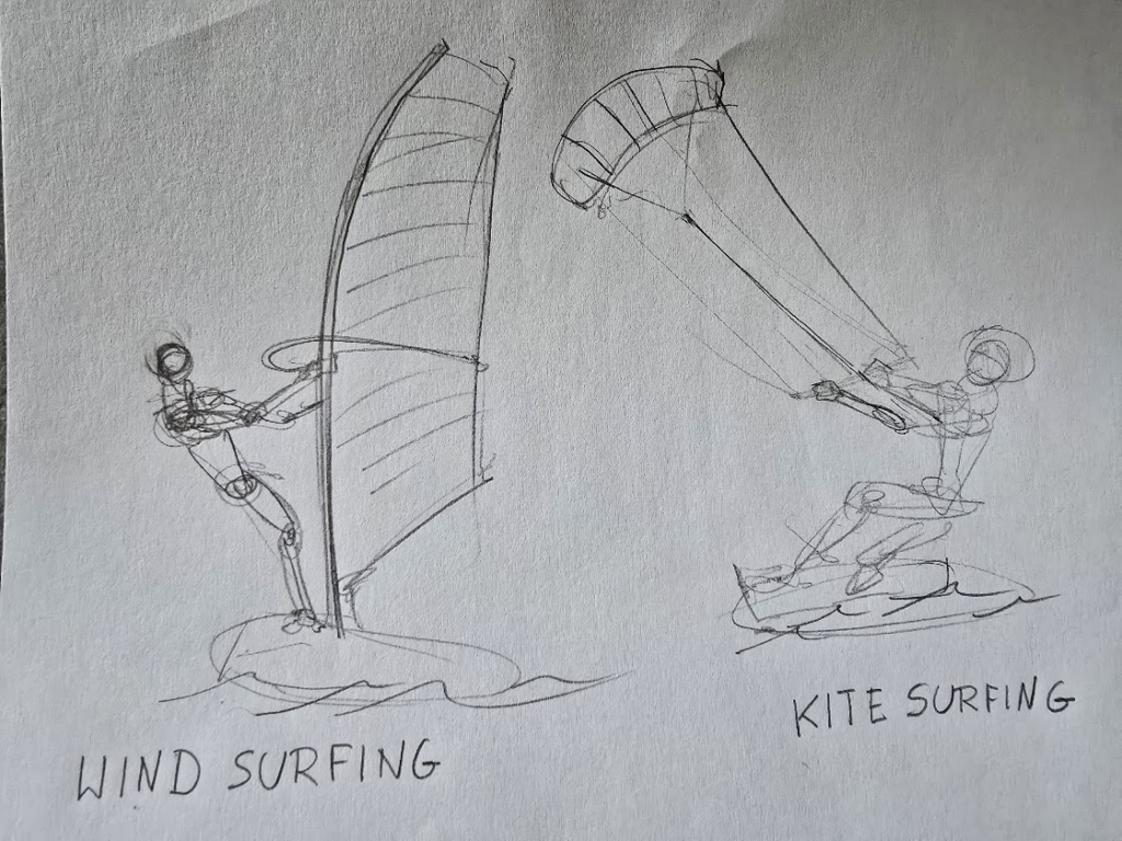 Windsurfing a kitesurfing